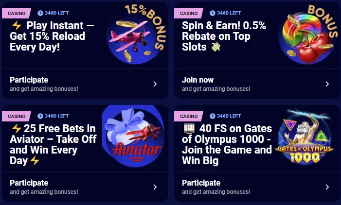 Bonuses and tournaments at Spinay Casino